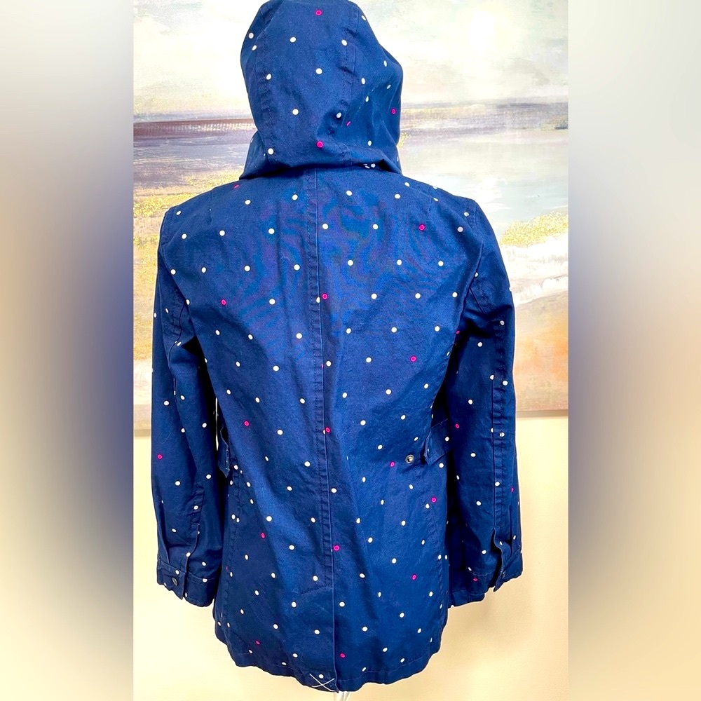🥳🥳TALBOTS Hooded Jacket, Navy with red/white dots, Size SP - Picture 2 of 6